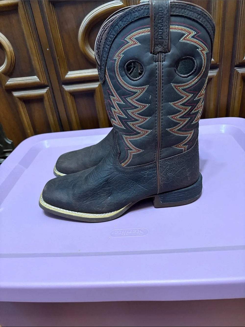 Durango Kids Dark Brown Western Pull-On Boots with Contrast Stitching
